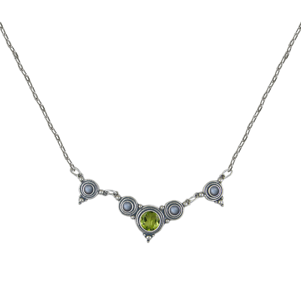 Sterling Silver Gemstone Necklace With Peridot And Grey Moonstone